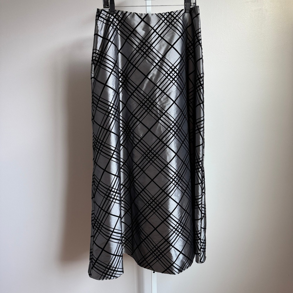 Victor Costa Silver Maxi Skirt Size‎ 10 Plaid Pattern Evening Party